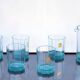 Mid Century Italy Frangar Non Flectar Whiskey Set of Blue Glasses With Ice Bucket and Fork Tongs