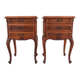 Pair of cherry wood bedside tables in Louis XV style with 3 drawers.
