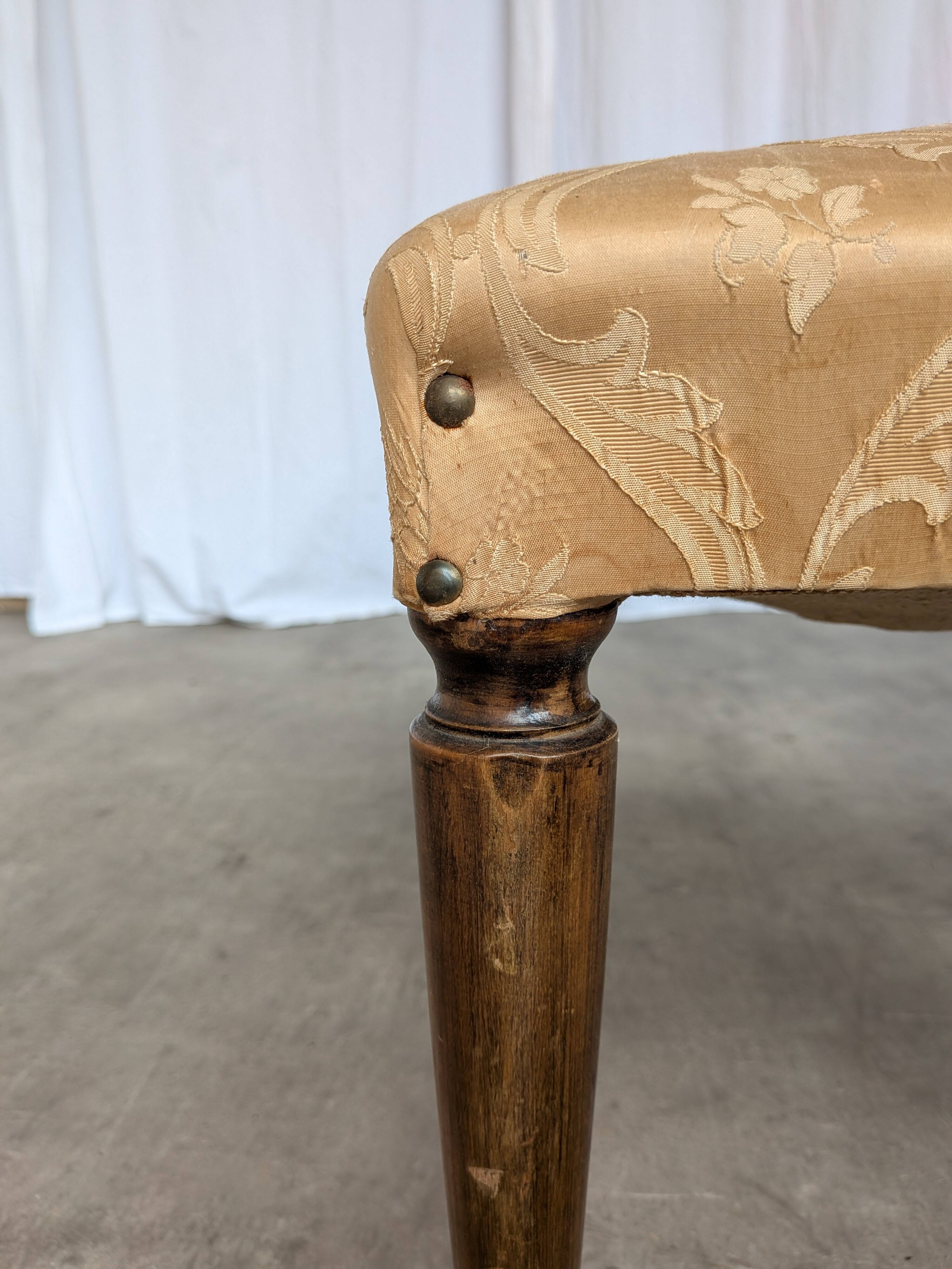 Vintage Gold Fabric Foot stool: Mid-Century Ottoman Tabure, 1970s