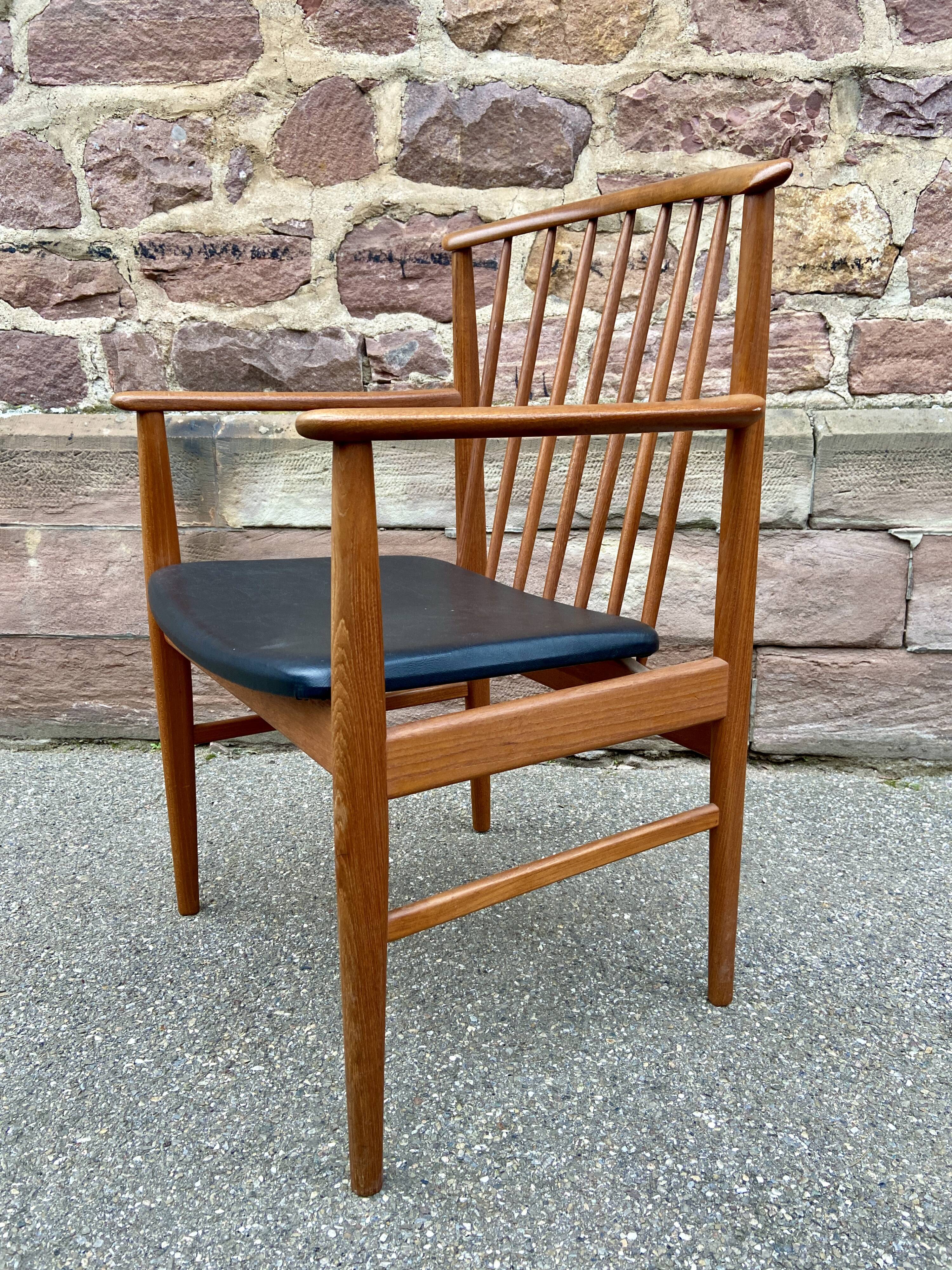 Scandinavian office armchair Swedish vintage 1960-70 teak & imitation leather