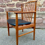 Scandinavian office armchair Swedish vintage 1960-70 teak & imitation leather