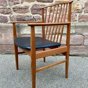 Scandinavian office armchair Swedish vintage 1960-70 teak & imitation leather