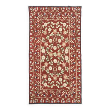 Traditional Carpet Burgundy Aubusson Style Floral Rug Handwoven Wool Needlepoint