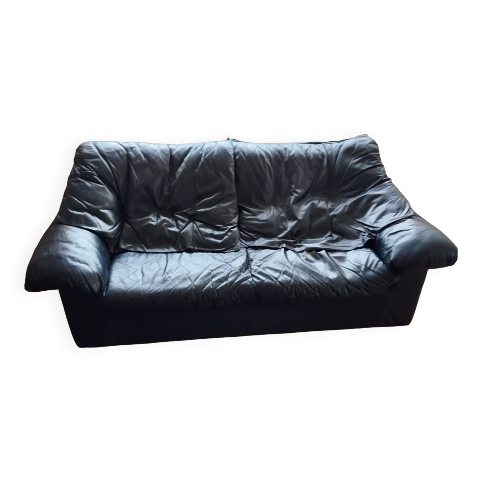 Gerard Guermonprez black leather sofa, cocooning sofa