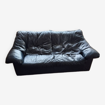 Gerard Guermonprez black leather sofa, Cocooning sofa