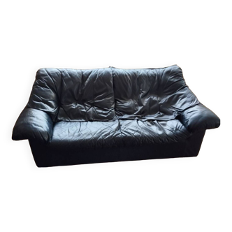 Gerard Guermonprez black leather sofa, Cocooning sofa