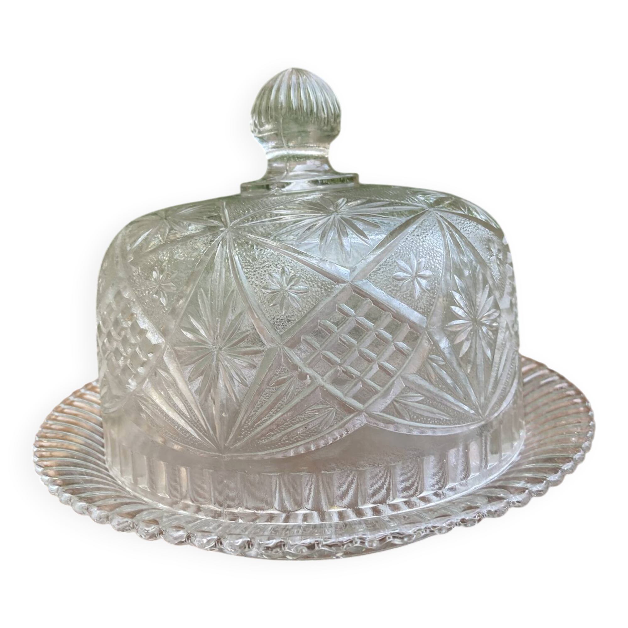 Pressed and moulded glass cheese dome