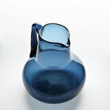 Blue blown glass jug by Claude Morin, Dieulefit circa 1975