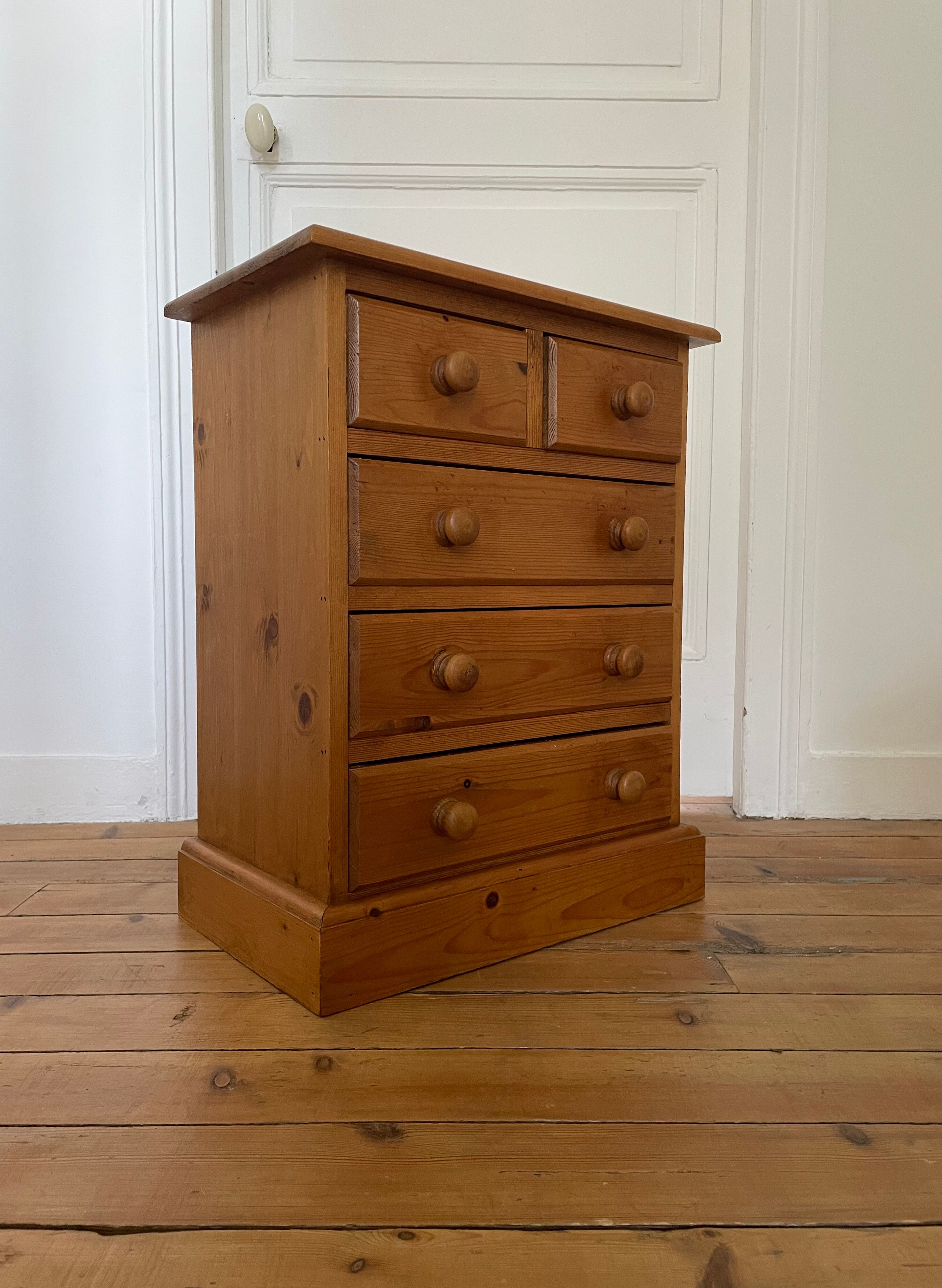Mini vintage solid pine chest of drawers