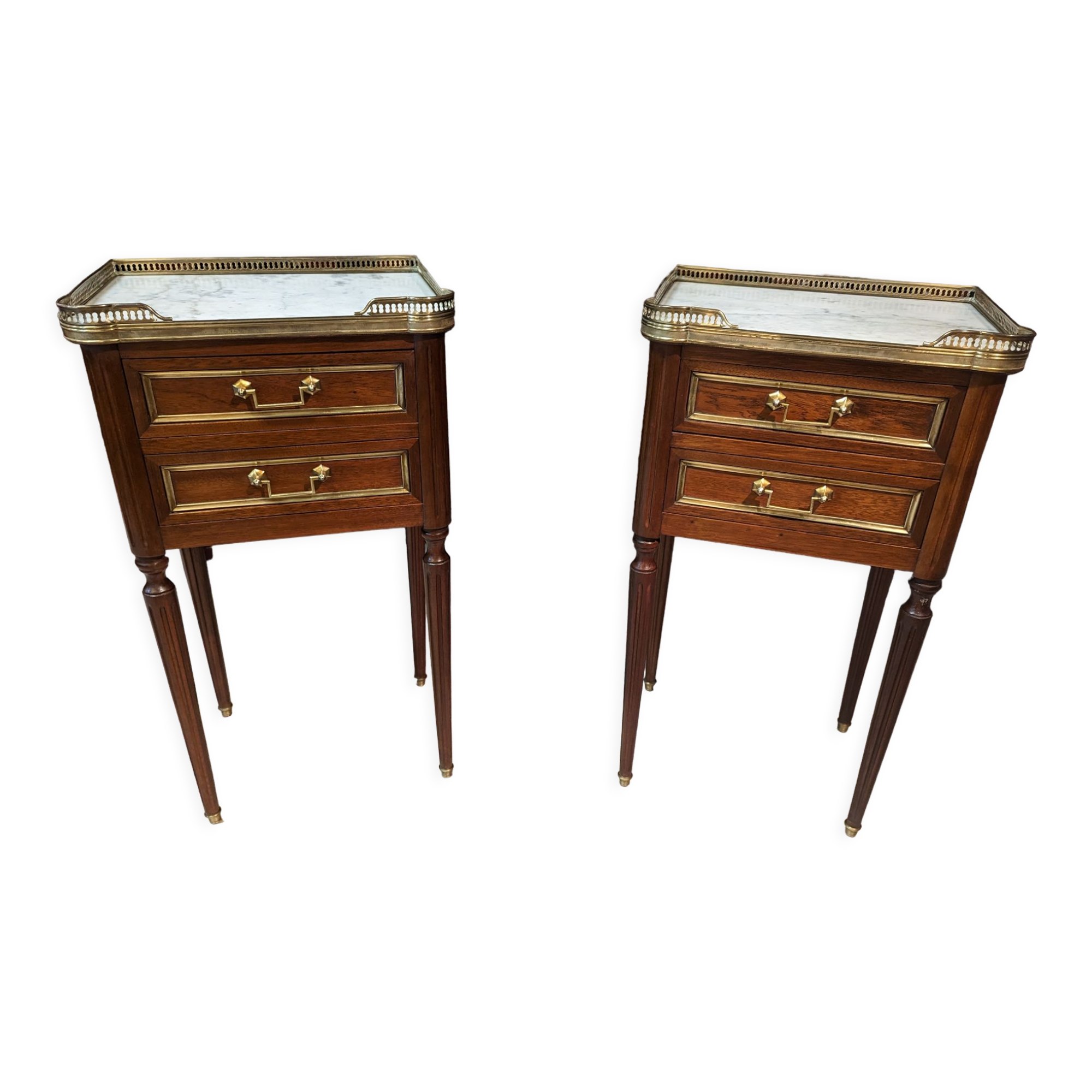 Pair of Louis XVI style bedside tables in mahogany