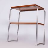 Restored Bauhaus Side Table, Hynek Gottwald, Walnut, Chrome, Czechia, 1930s