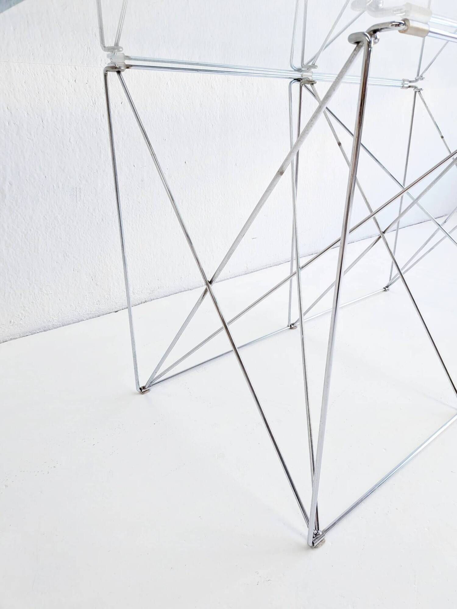Foldable steel & glass dining table by Max Sauze 1970s