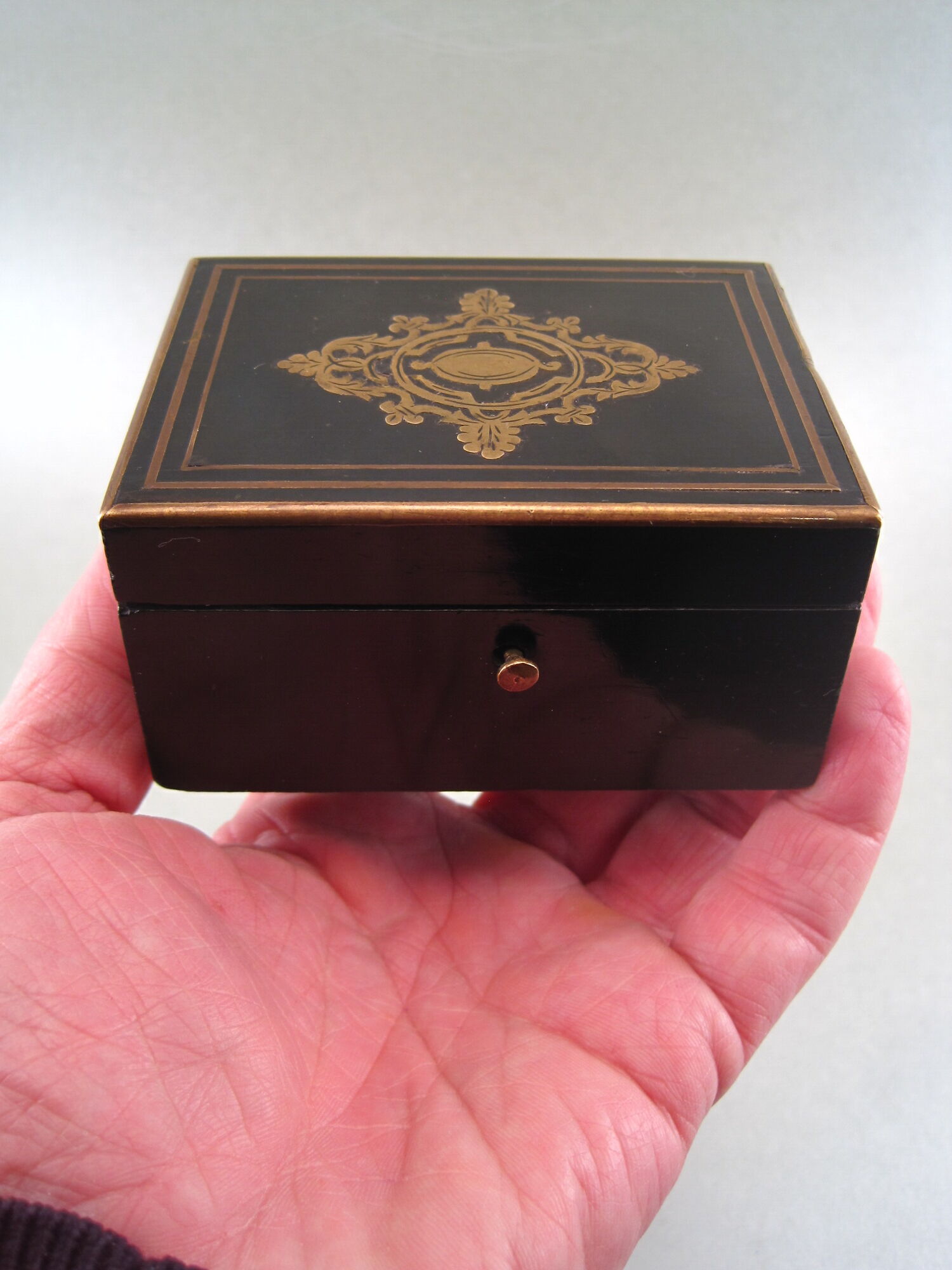 Jewelry box in blackened wood marquetry brass napoleon iii