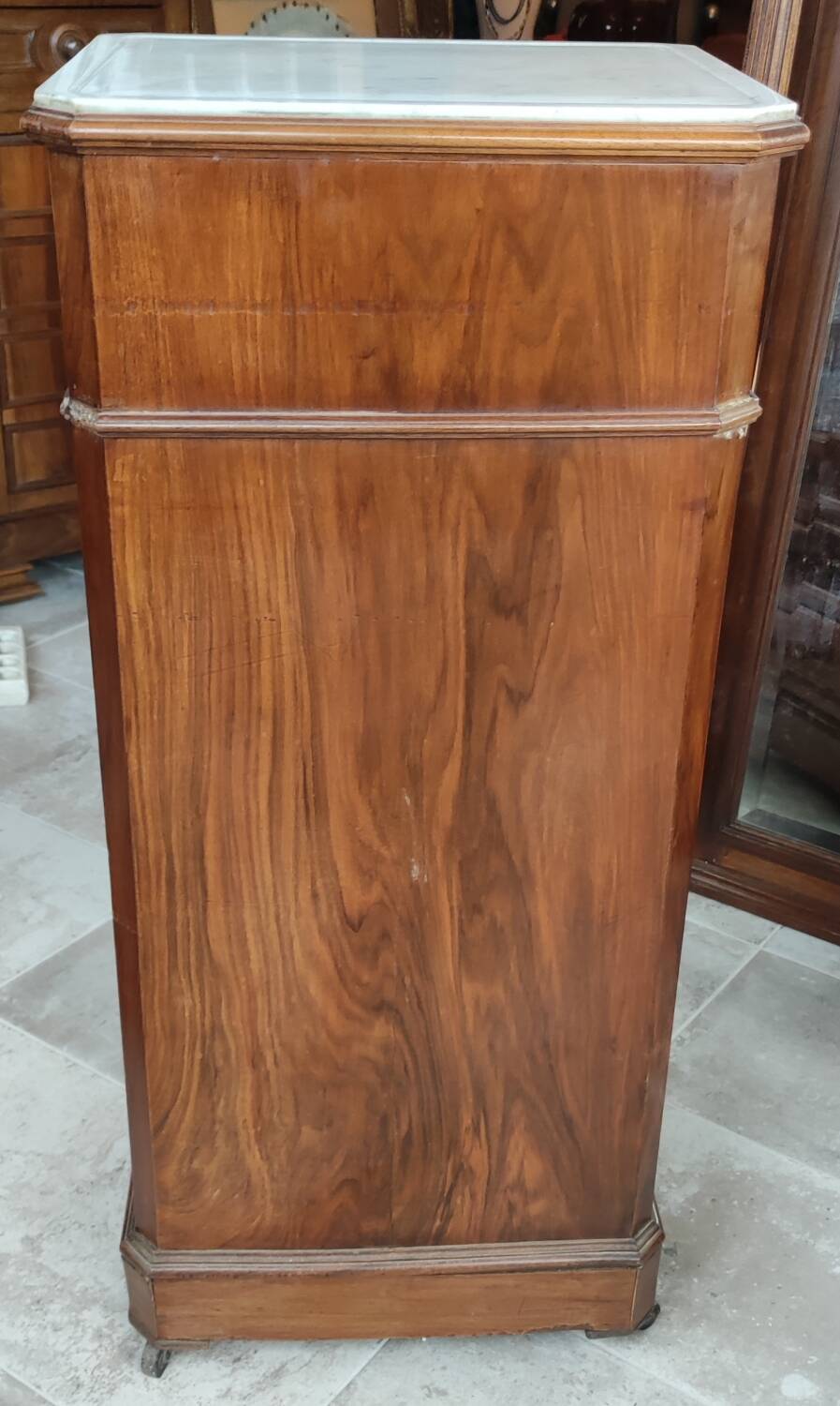 Old Chiffonier Bedside Table White Marble Top