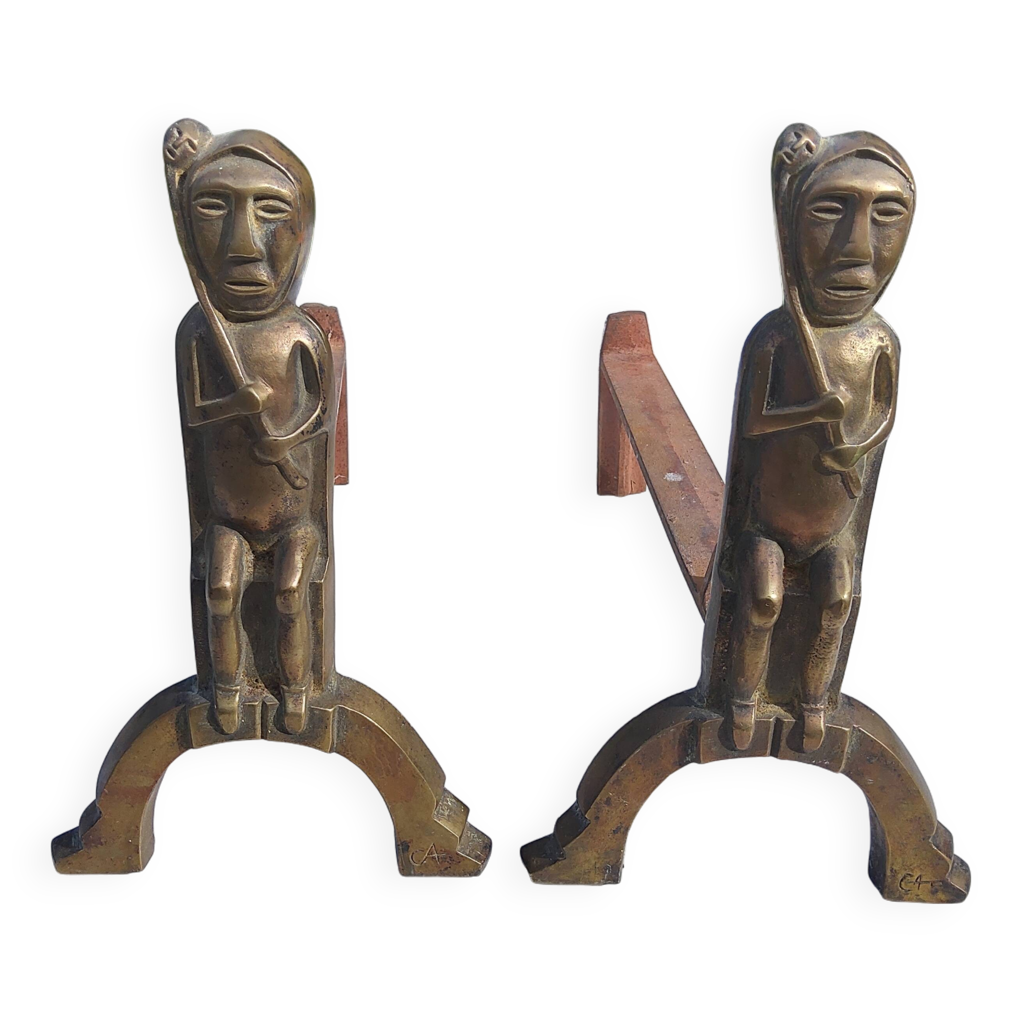 CAP monogrammed andirons