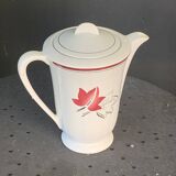 White earthenware coffee pot with red leaf decoration, art deco