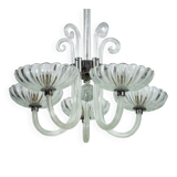 Rare Art Deco Italian Five-Arm Murano Glass Chandelier attributed to Seguso