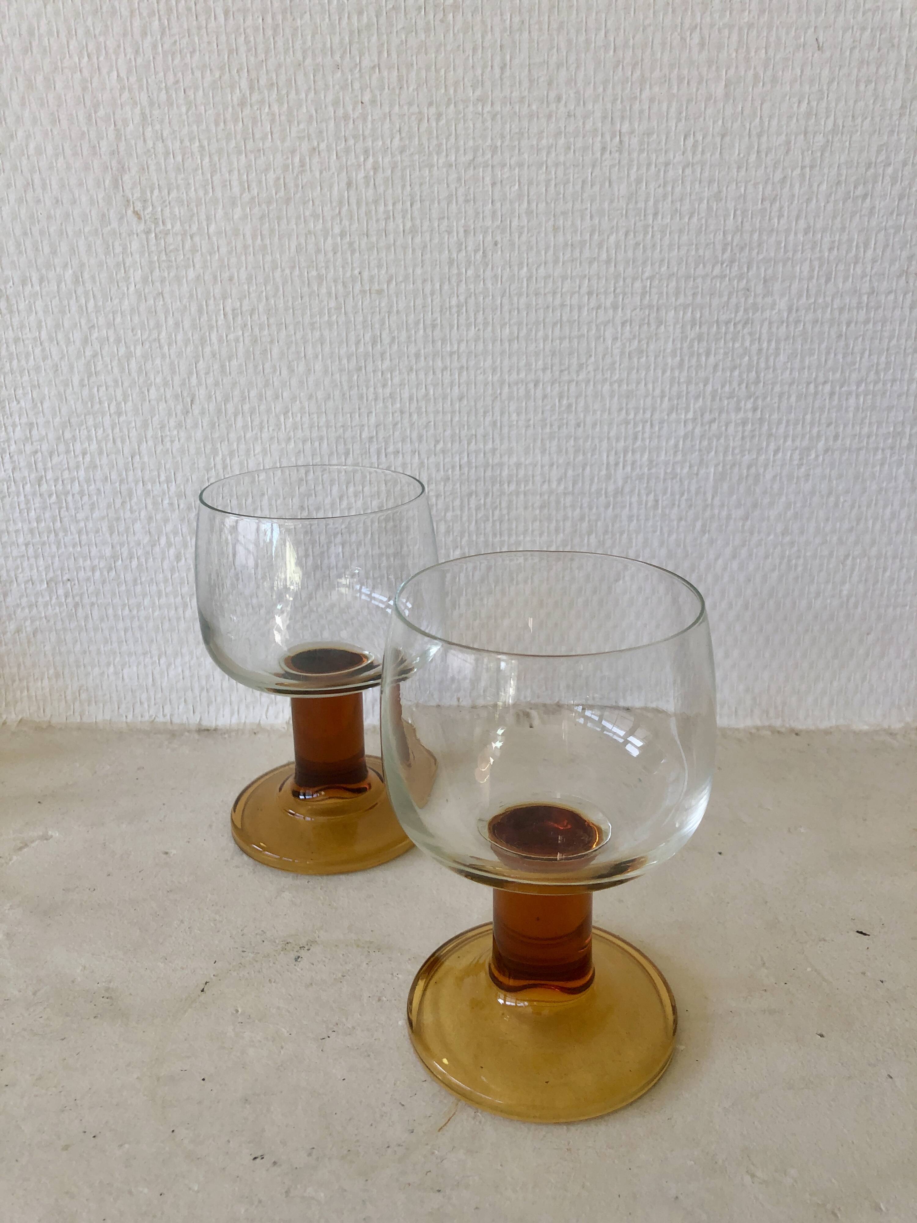 Lot of amber stem glasses from the 70s