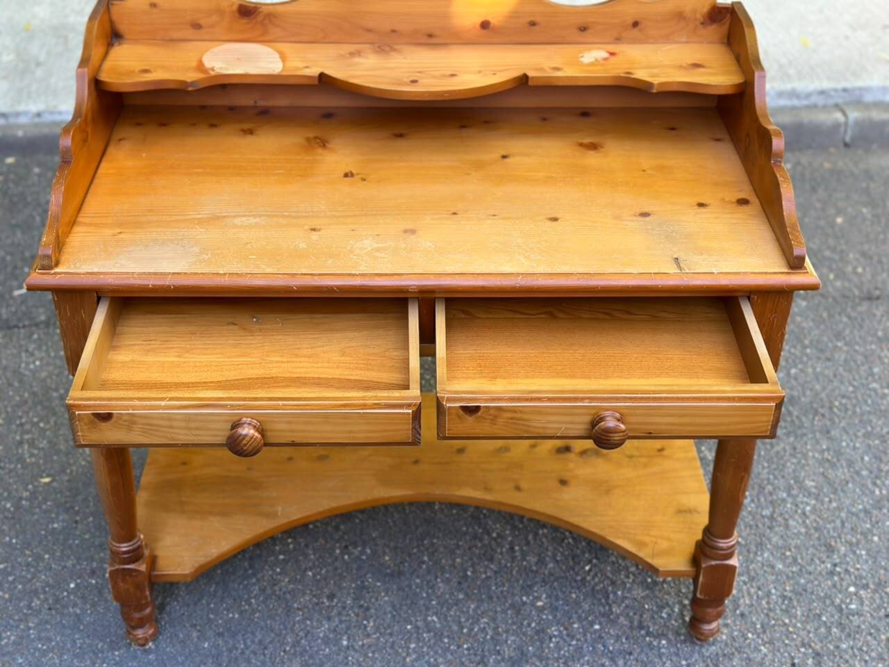 Vintage Console Desk in Solid Pine with Removable Upper Unit 1980