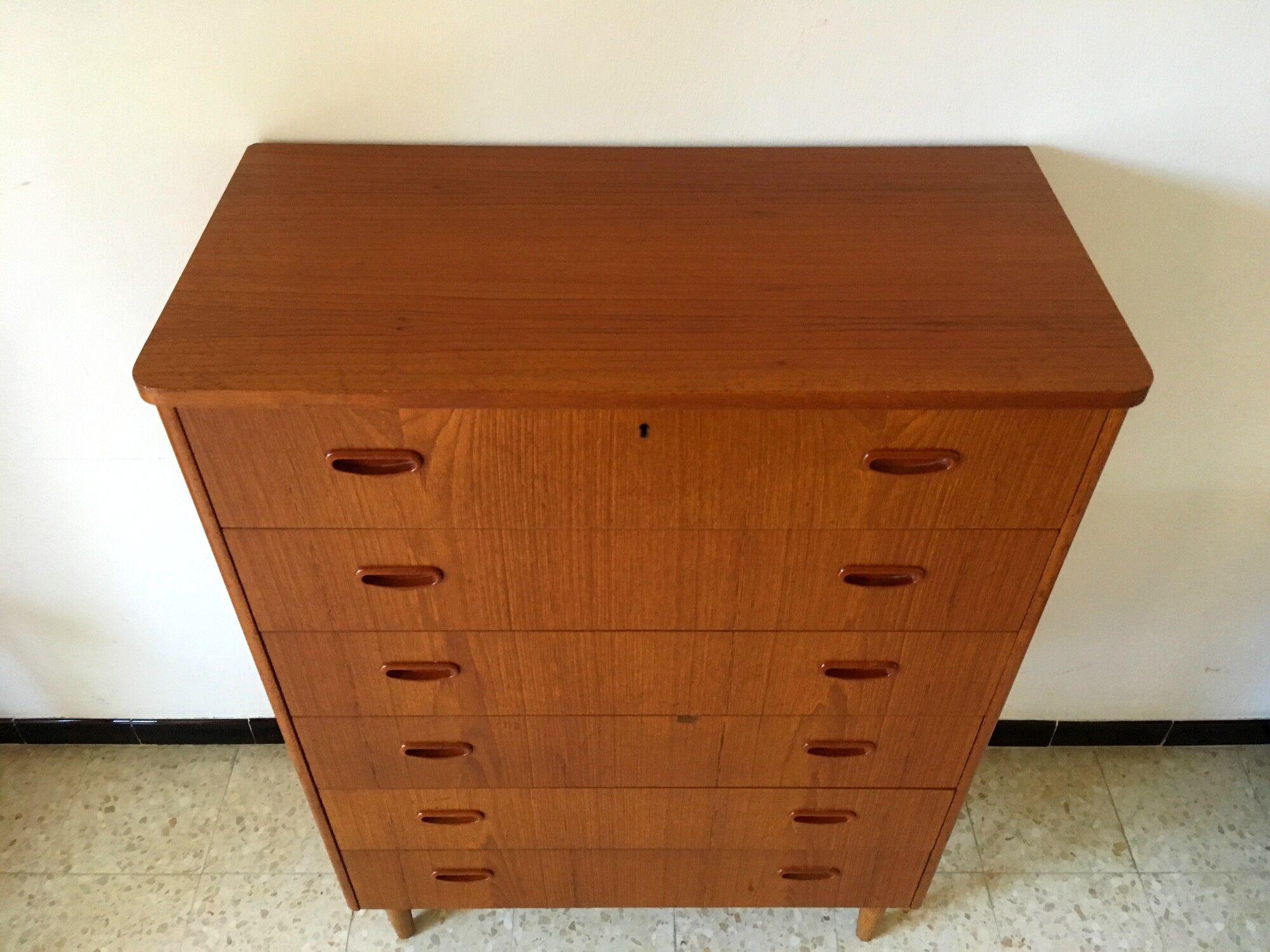 Scandinavian vintage teak stamped dresser 60s