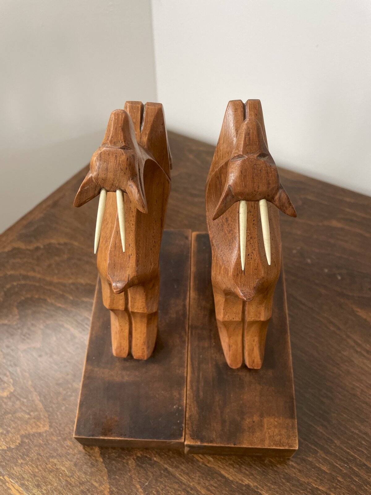 Wooden ibex bookends