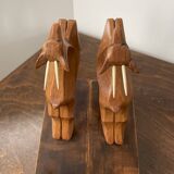 Serre-livres bouquetins en bois