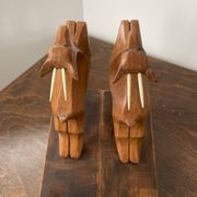 Wooden ibex bookends