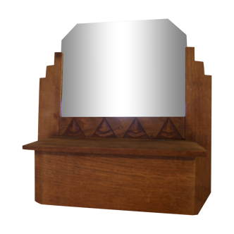 Old mirror beveled wooden box carved art deco
