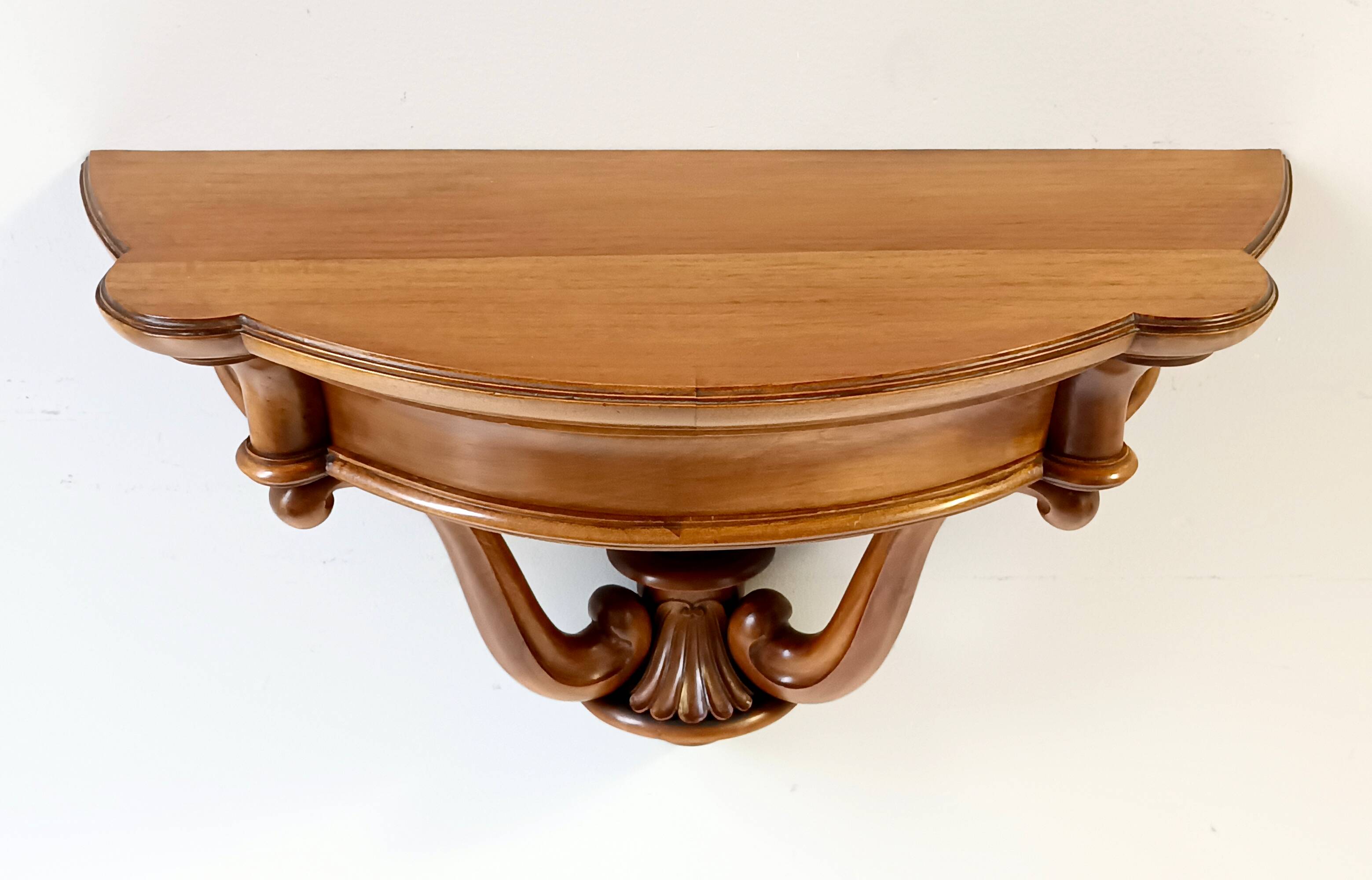 Solid Walnut Wall-Mounted Console Table, Italy