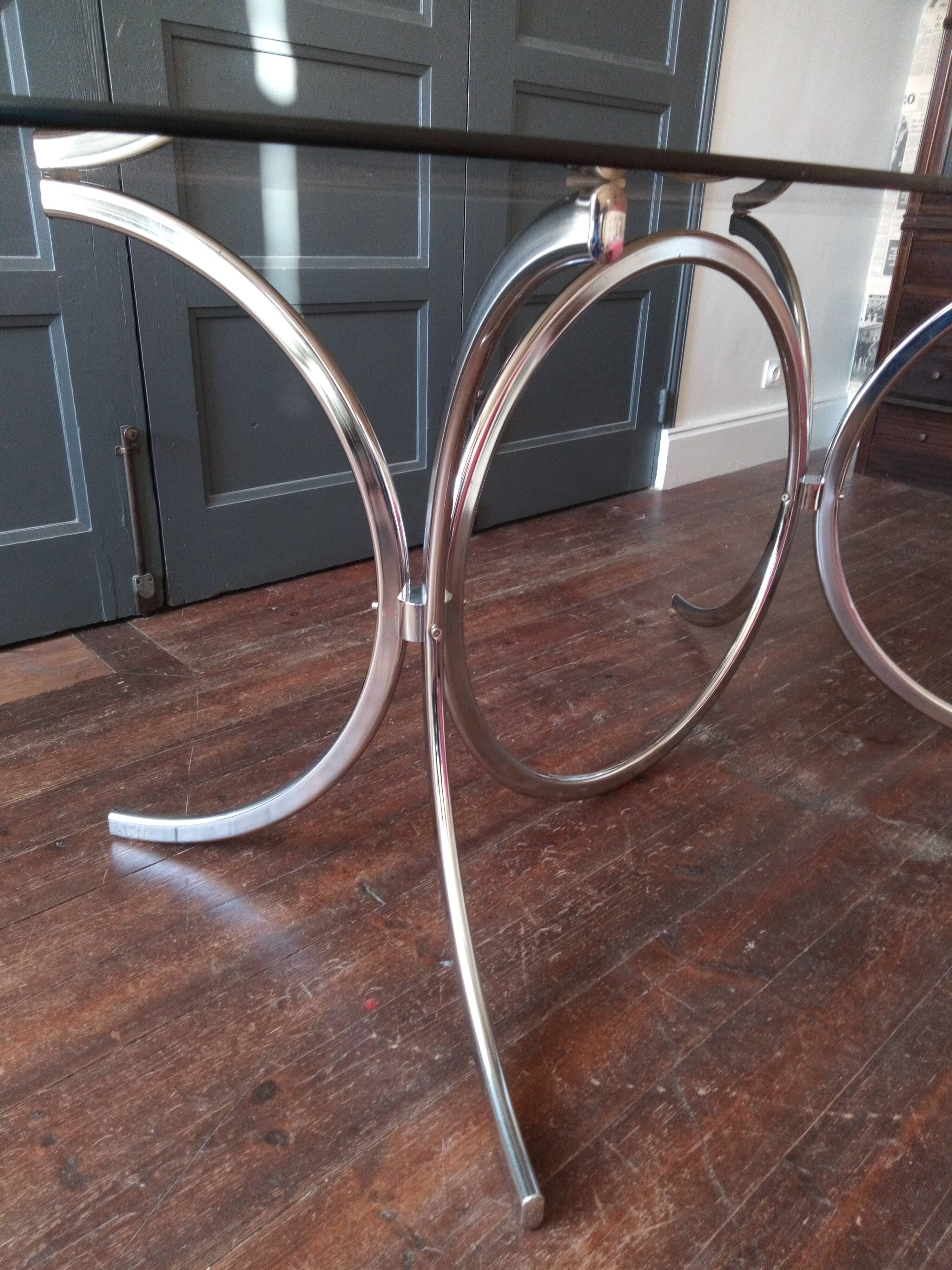 Vintage dining table chrome glass and metal