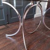 Vintage dining table chrome glass and metal