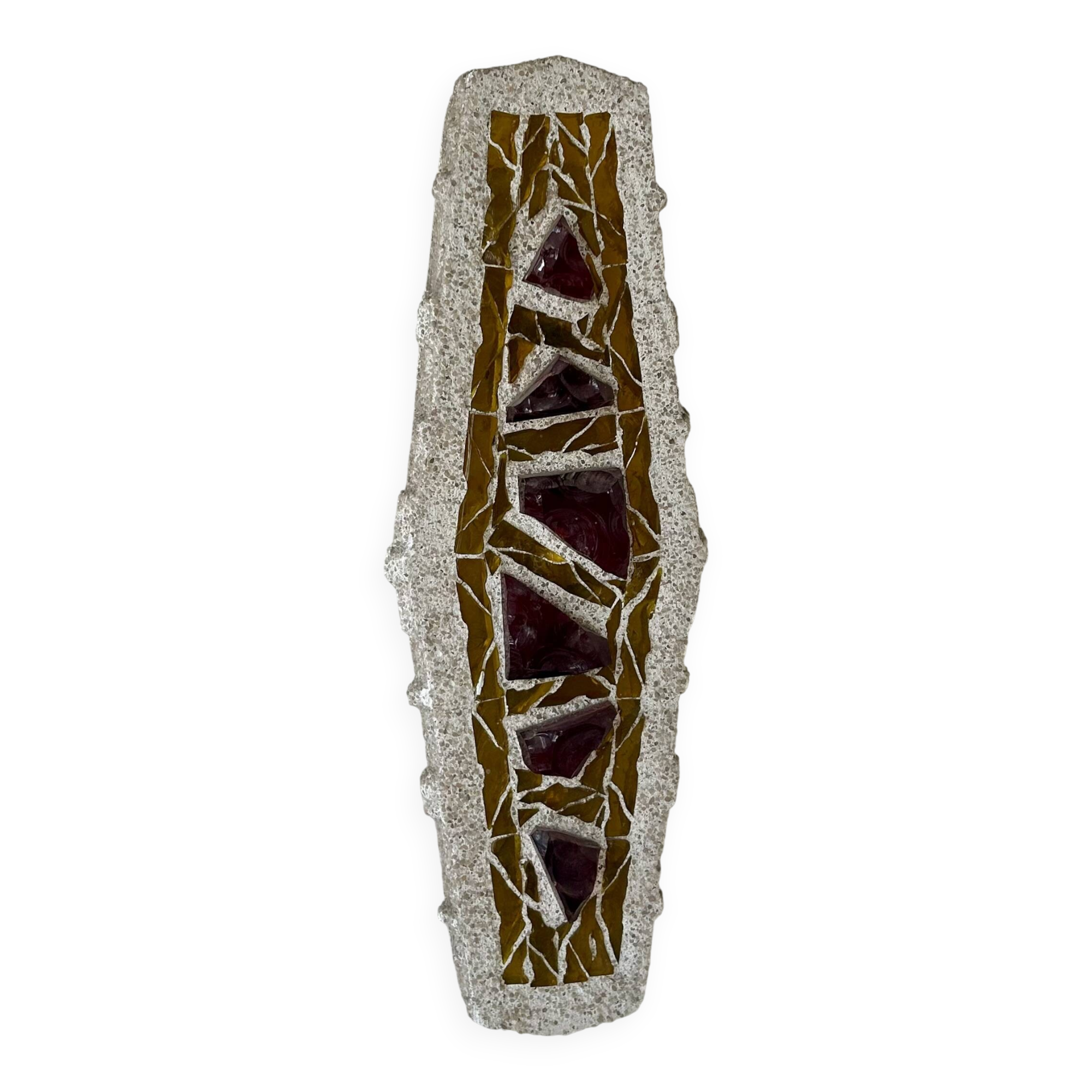 Vintage XL "stained glass" wall sconce in cement and glass, Sweden 1950