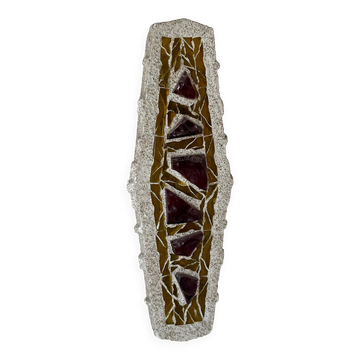 Vintage XL "stained glass" wall sconce in cement and glass, Sweden 1950
