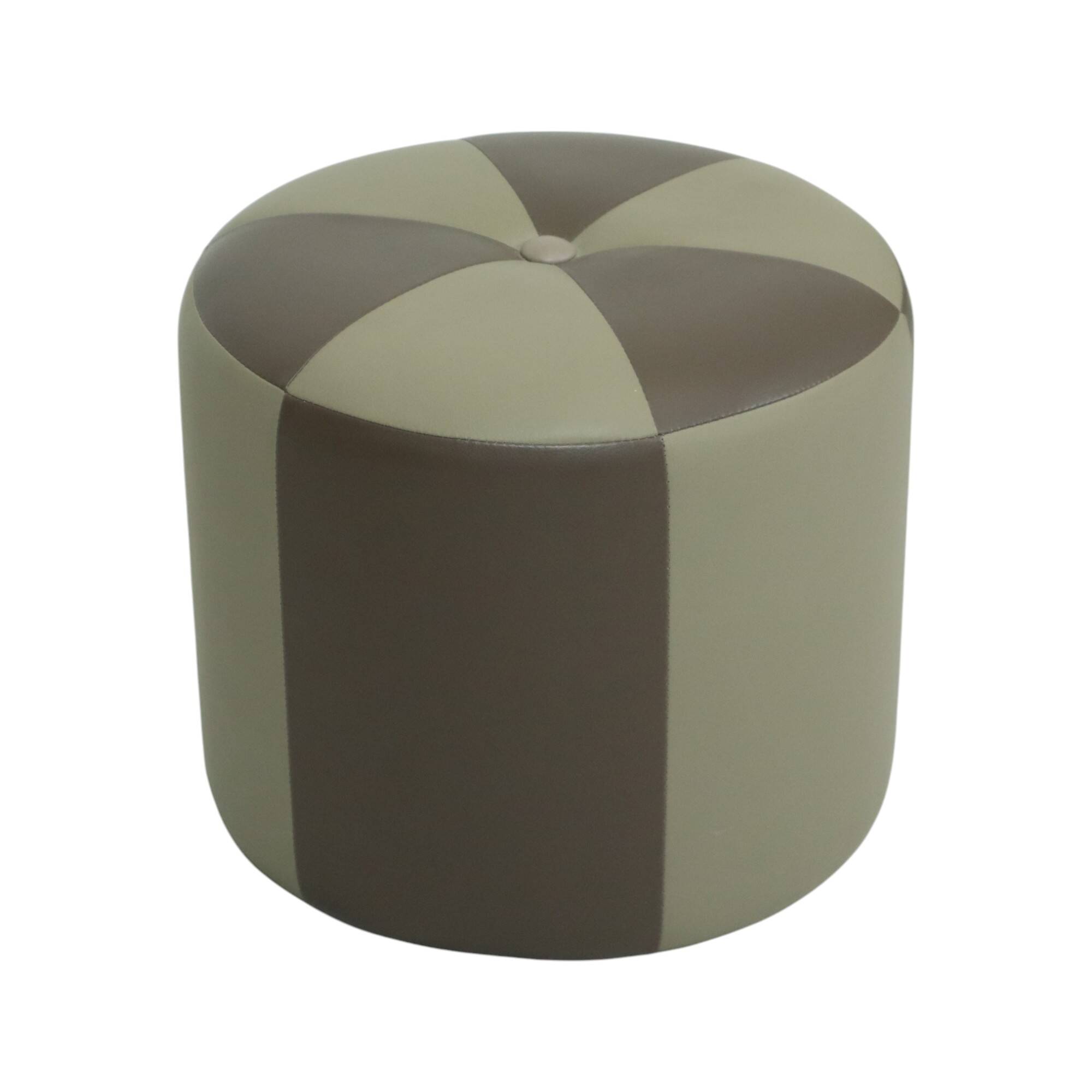 Round Vintage Pouf Two-tone Faux Leather Patchwork