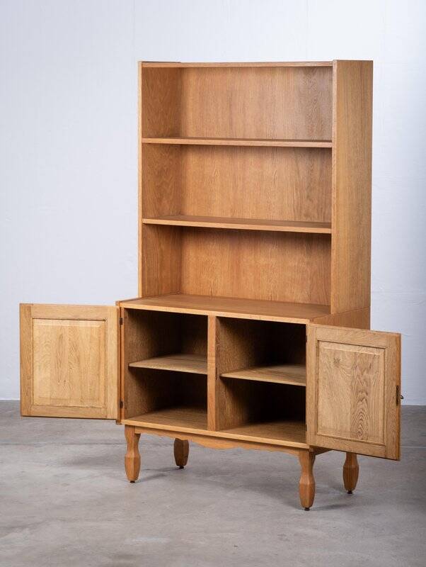 Brutalist Oak Bookcase by Henning Kjærnulf, Denmark, 1960s