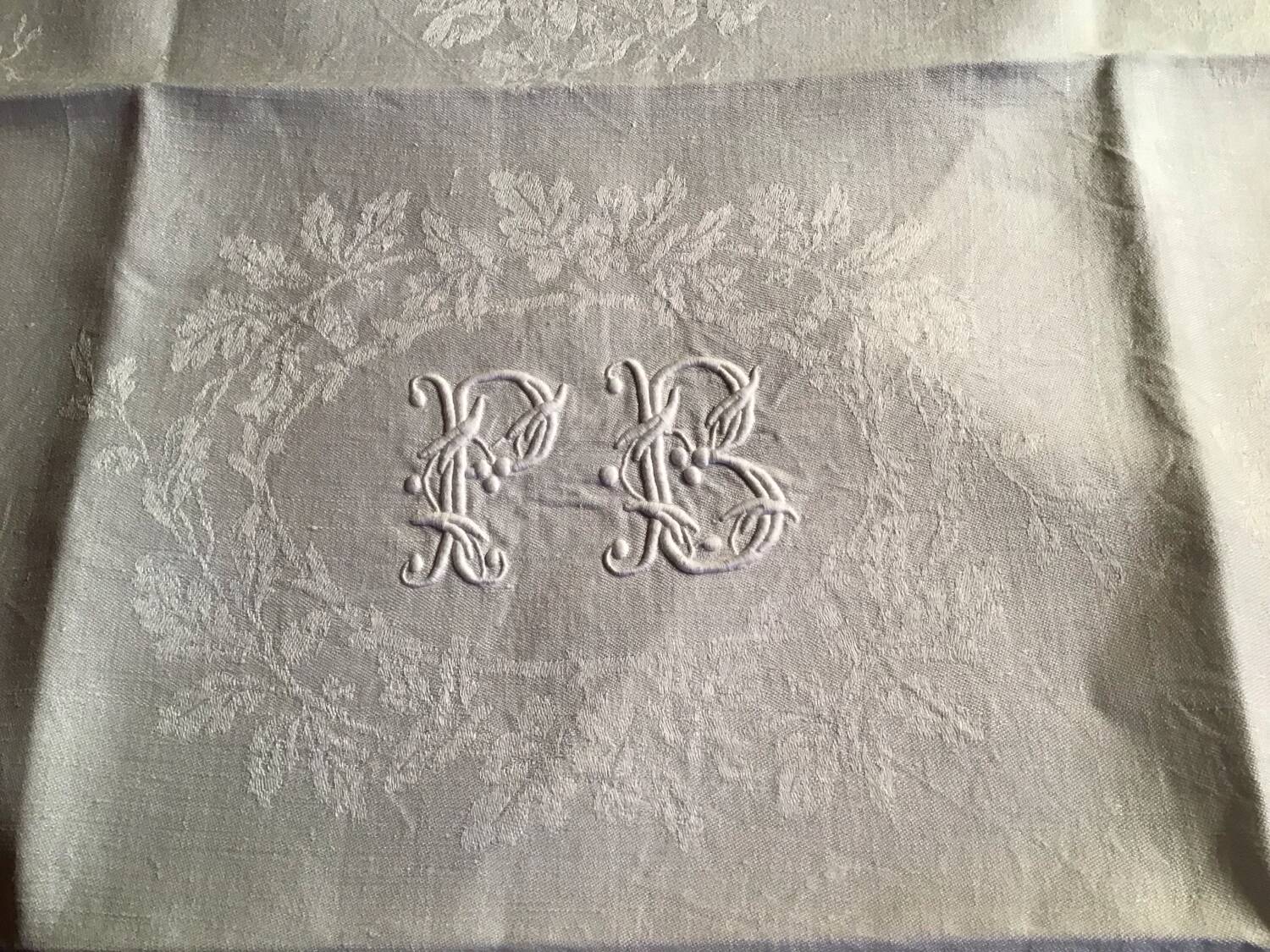 Set of 6 19th century hunting napkins marked “PB”