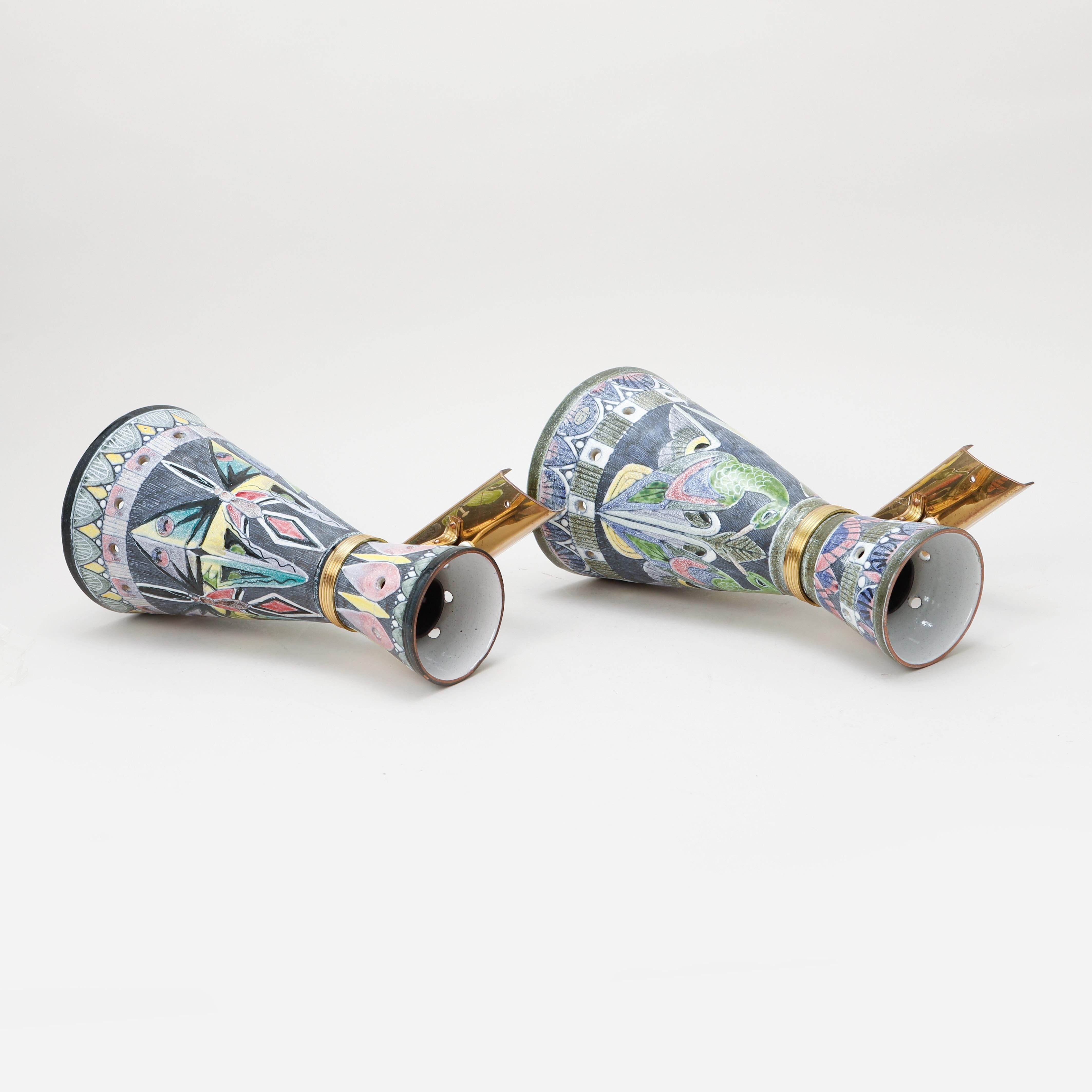 Pair of Tilgmans wall lights in hand-painted ceramic Unique Sweden 1960