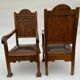 Pair of armchairs trone XIX eme neo gothic sculpts leather seat
