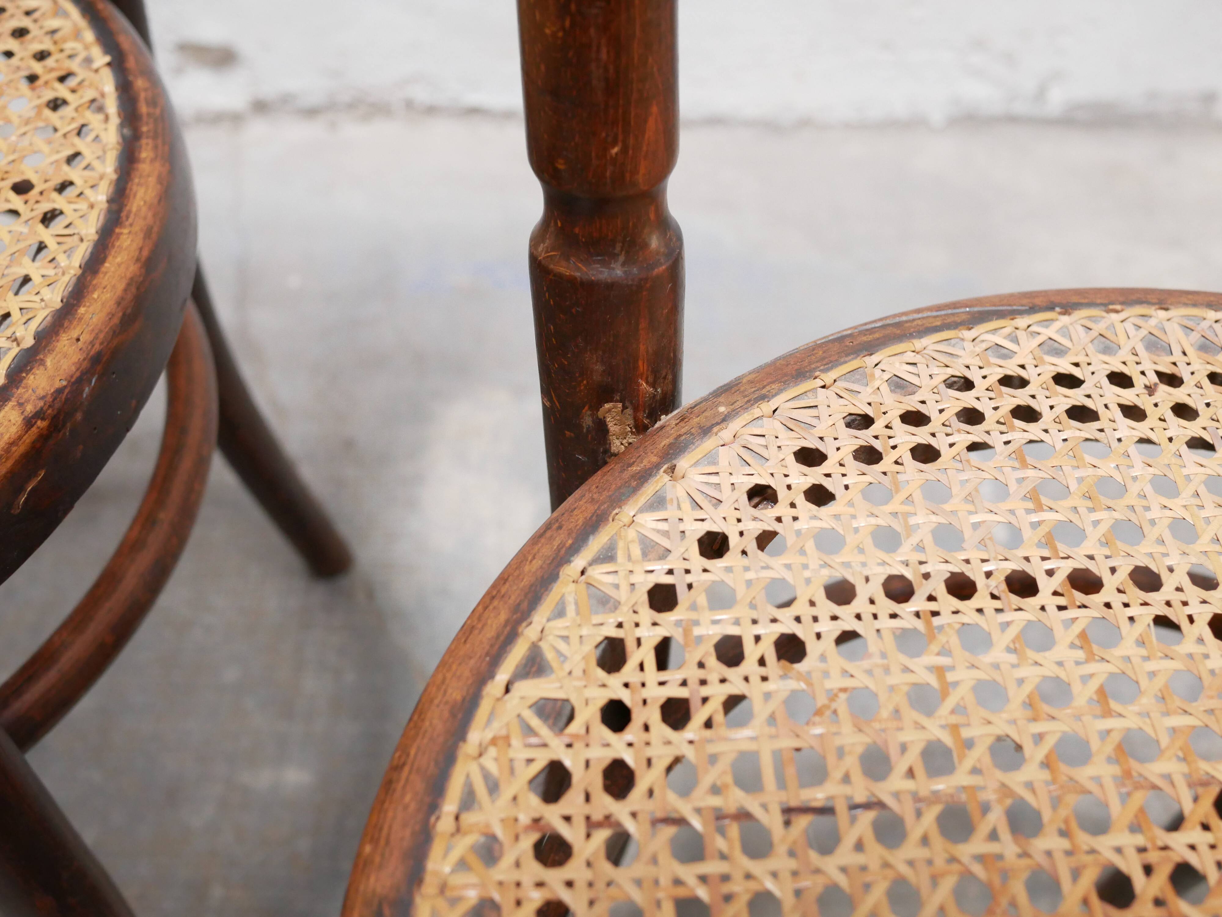 Old wooden cane bistro chair by Fischel editions