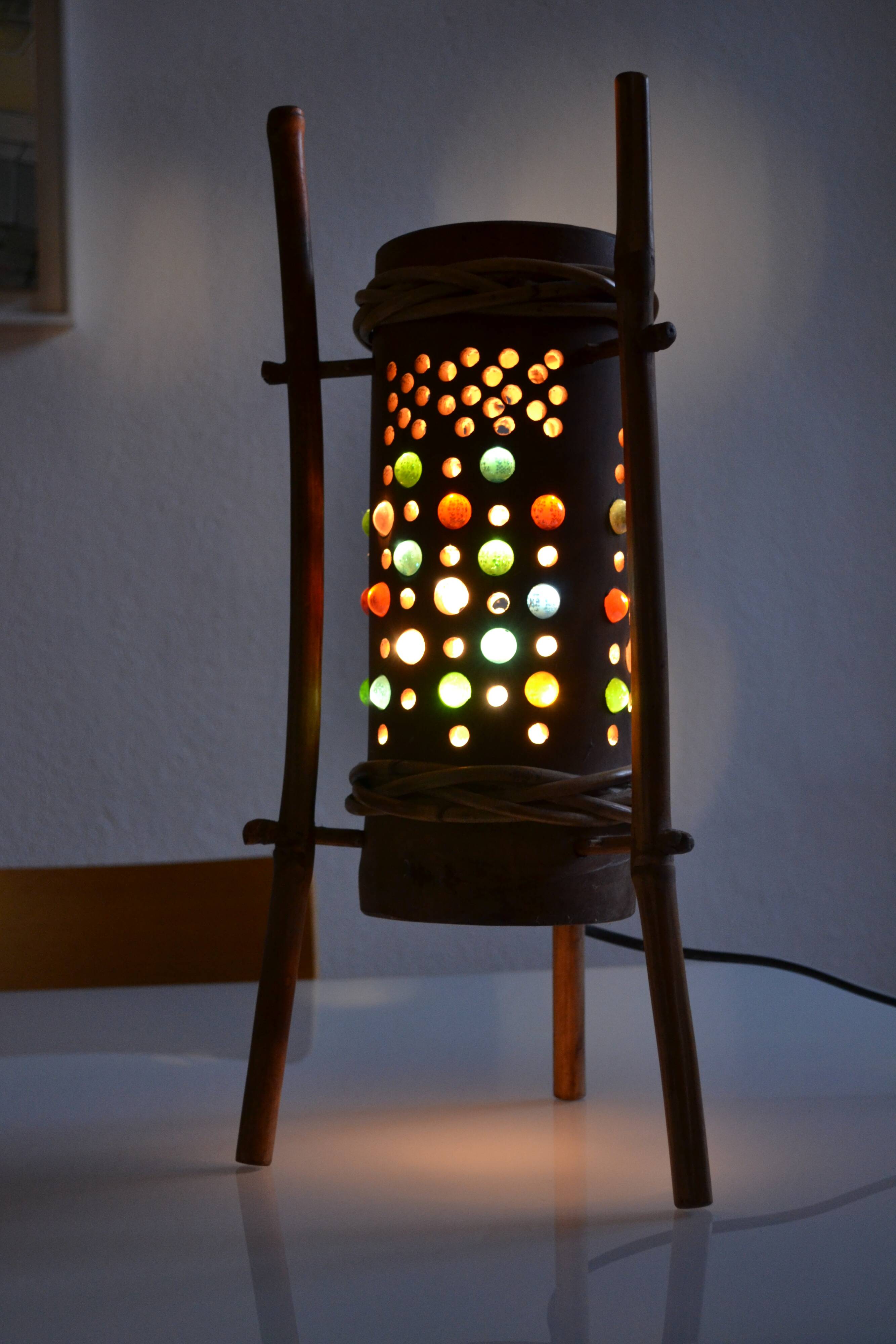 Lampe vintage tripode en bambou