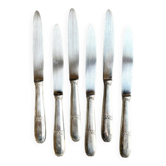 6 couteaux Art Déco en métal argenté