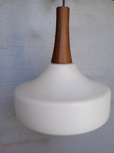 Louis Kalff pendant lamp ep 1960 Scandinavian glass and teak