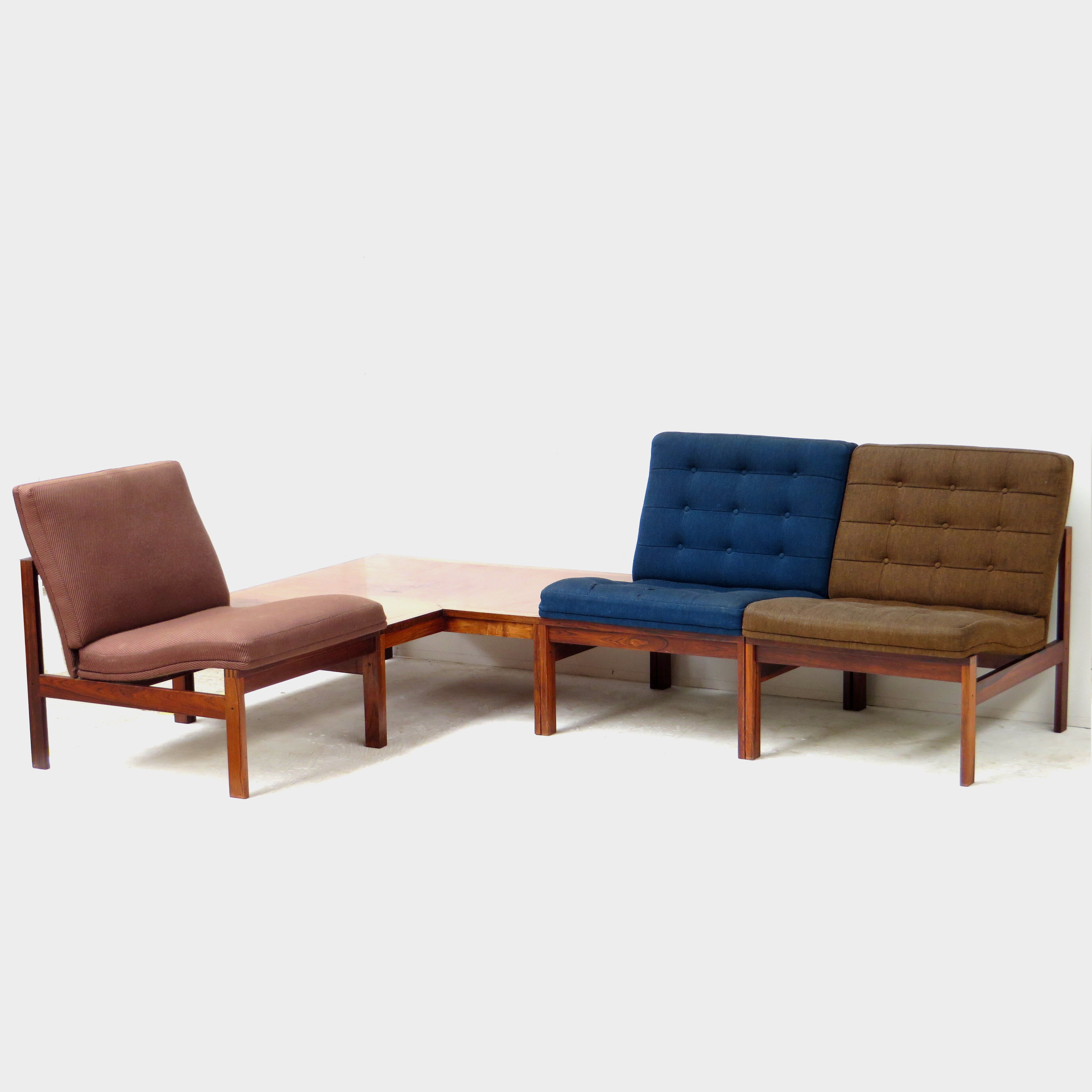 France and Son rosewood lounge chair element sofa set by Ole Gjerløv Knudsen & Torben Lind, 1960s