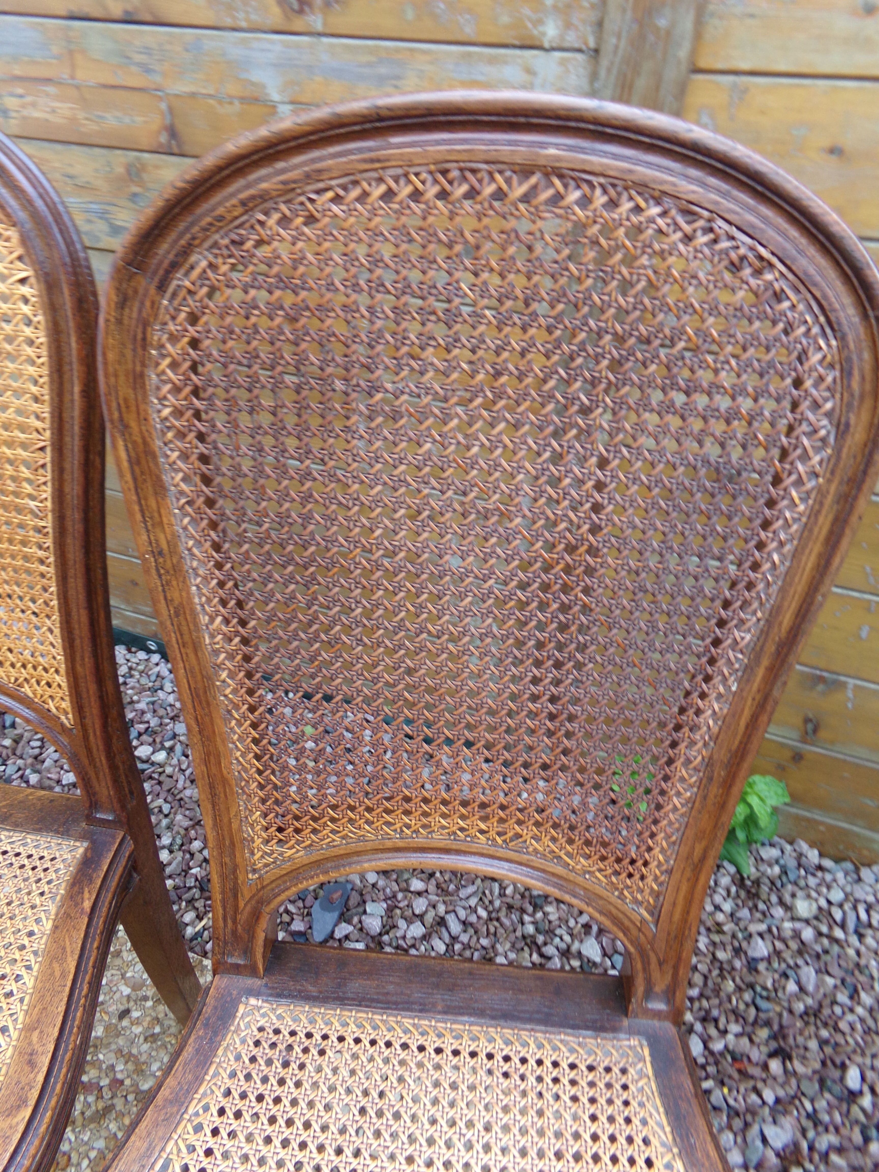Set of 8 Louis XVI style convertible chairs, canned, racket backrest