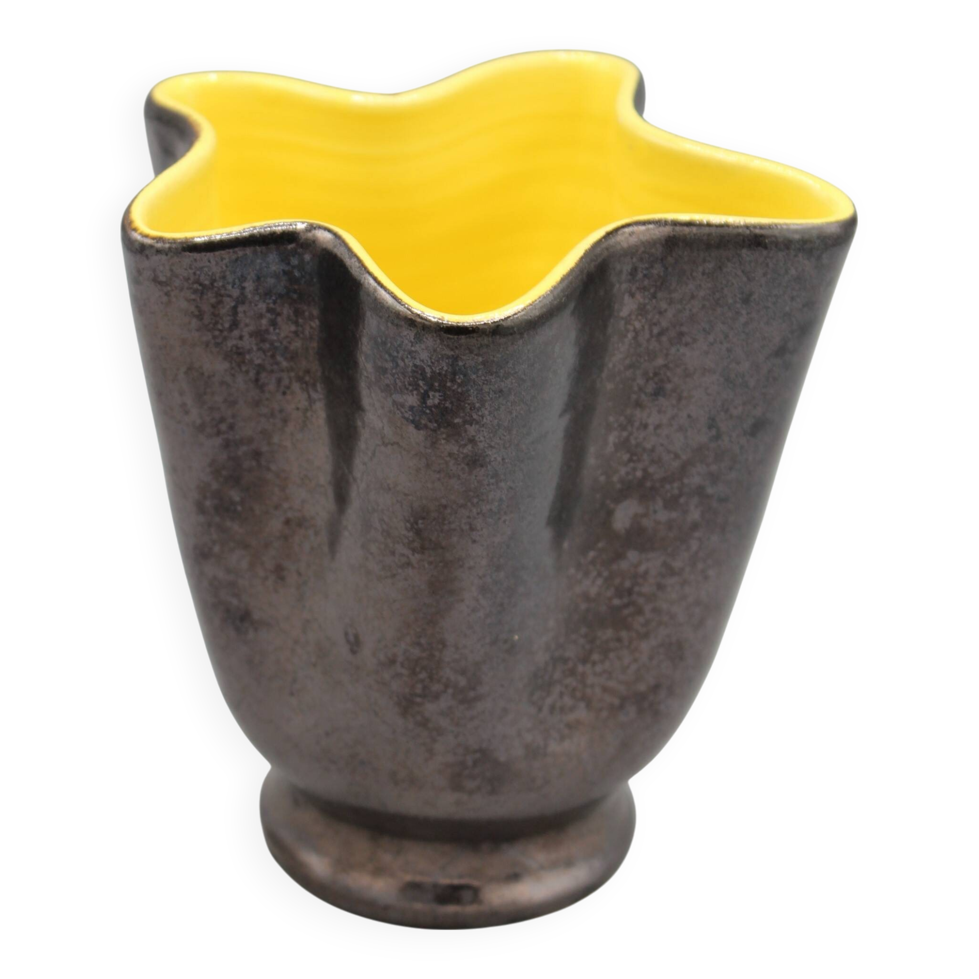Vintage yellow and black ceramic vase design 50s 60s