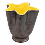 Vase vintage ceramique jaune et noir design annees 50 60
