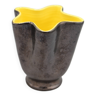Vintage yellow and black ceramic vase design 50s 60s