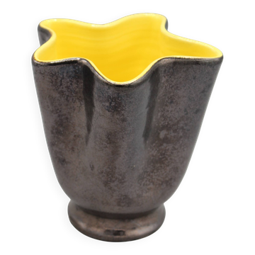 Vintage yellow and black ceramic vase design 50s 60s