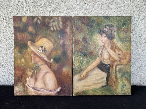 Belle Paire de tableaux femme riviere daria 1983