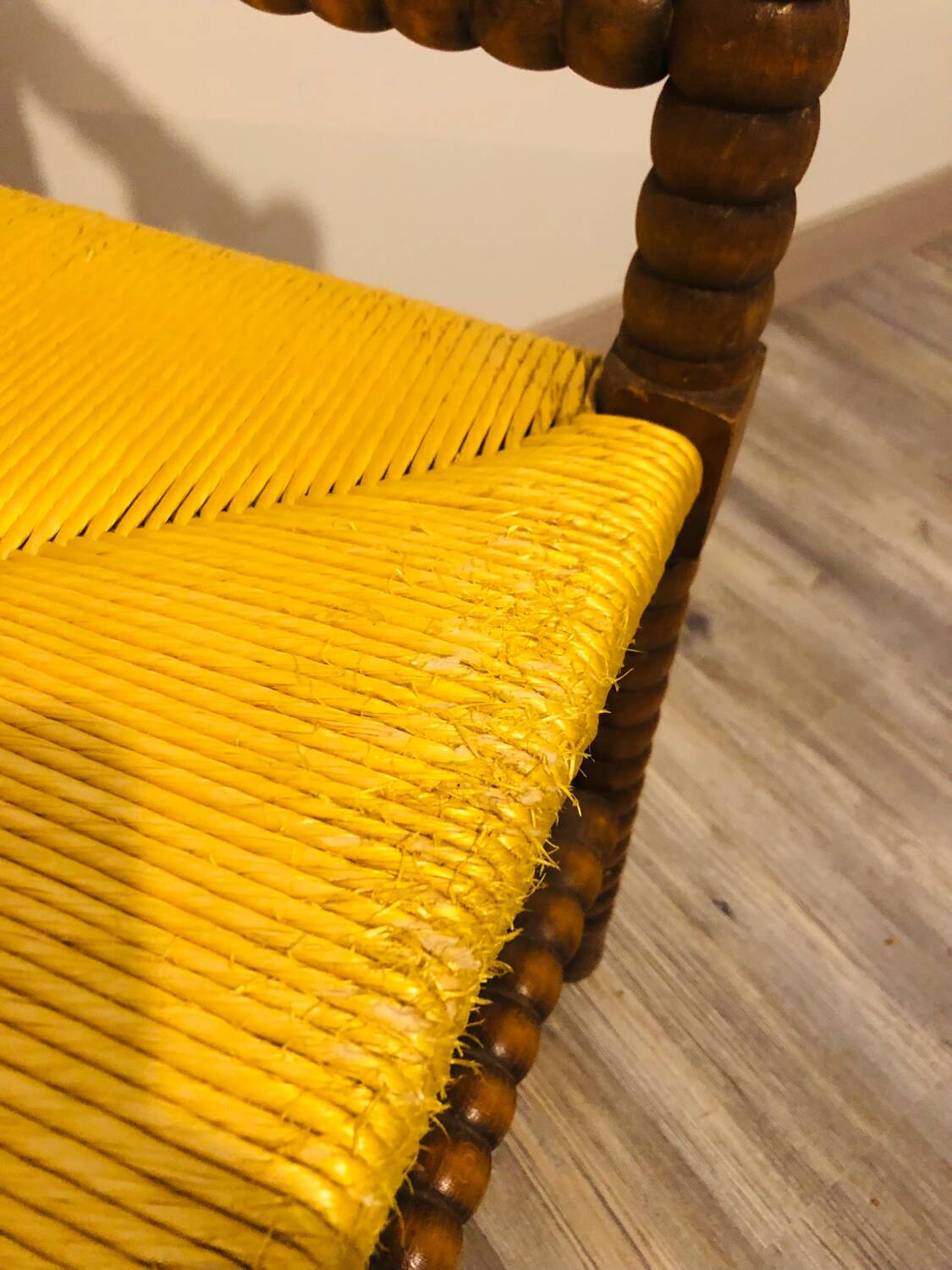 Vintage Art Deco corner chair in bobbin oak and straw, 1930s